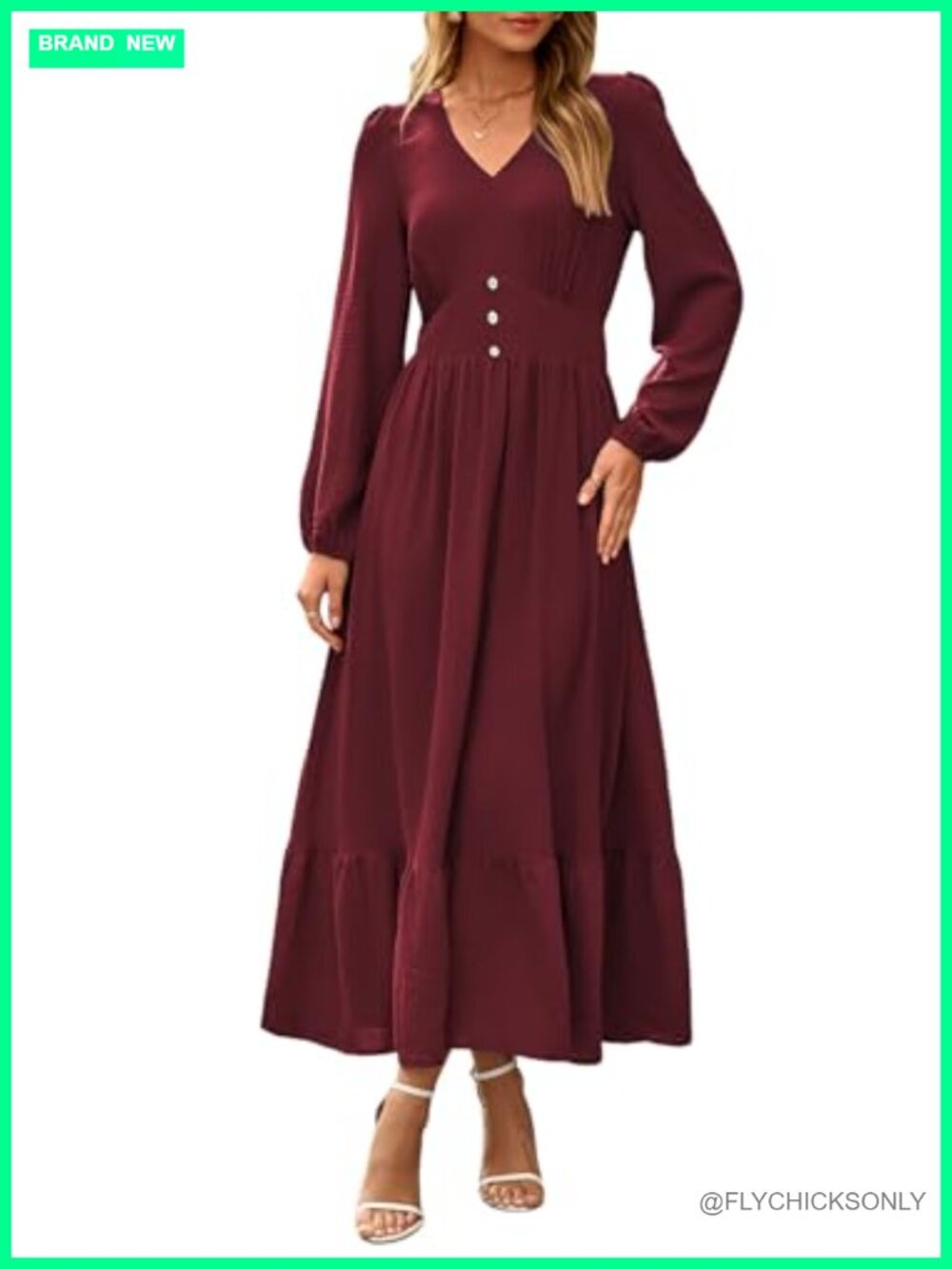 Womens Maxi Dress V Neck Long Sleeve Tiered Flowy A Line Casual Elegant